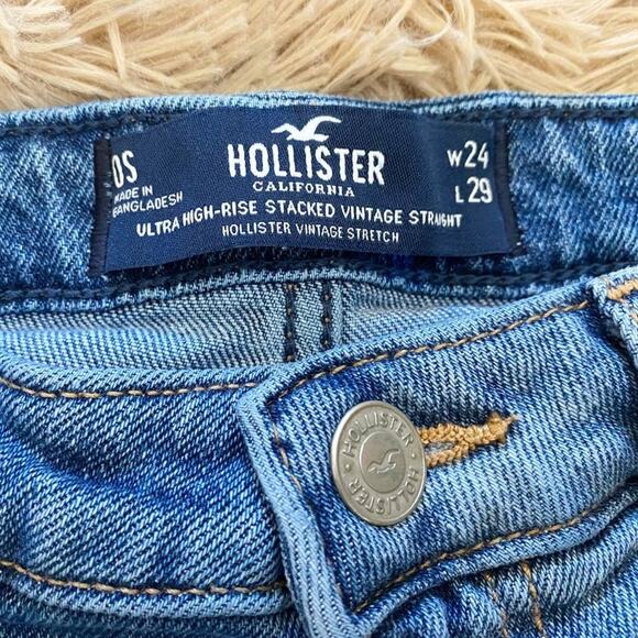 Hollister Ultra High-Rise Two-Toned Stacked Vintage Straight Jeans sz 24 - Picture 12 of 15